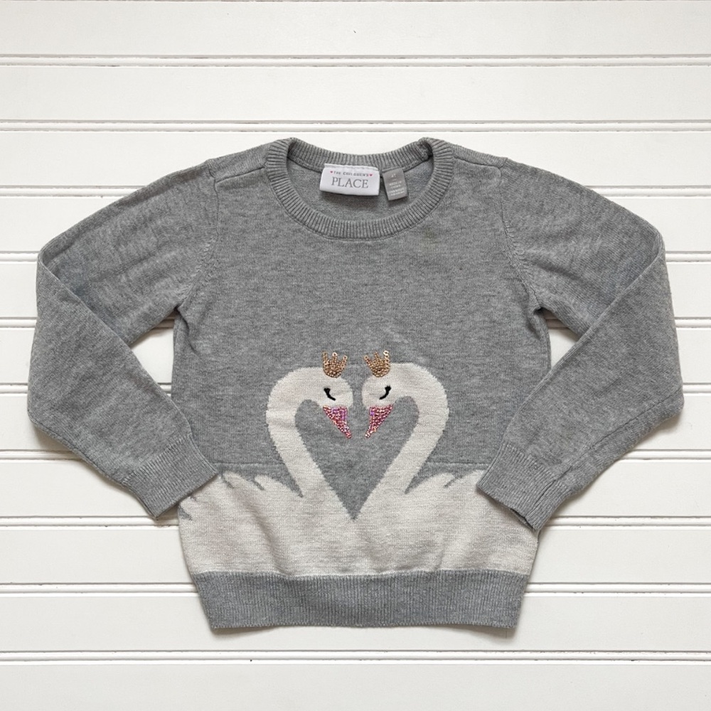 EUC Adorable Swan Princess Intarsia Knit Sequin Detail Crewneck Sweater
